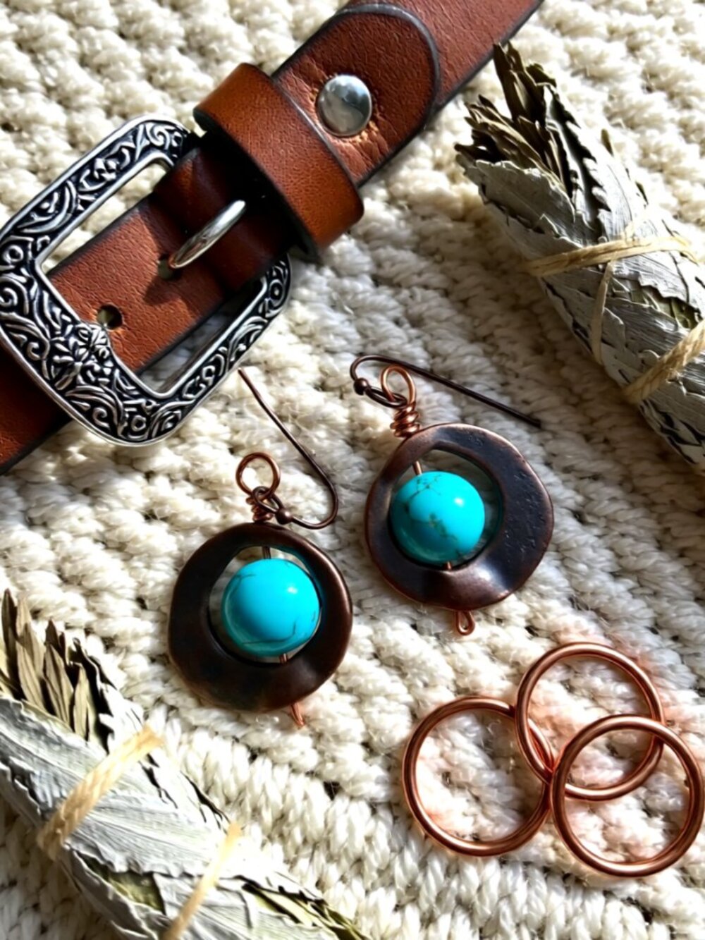 Rustic Dangle Earrings: Turquoise & Copper. Western Wear. Coastal Grandma. Boho.
